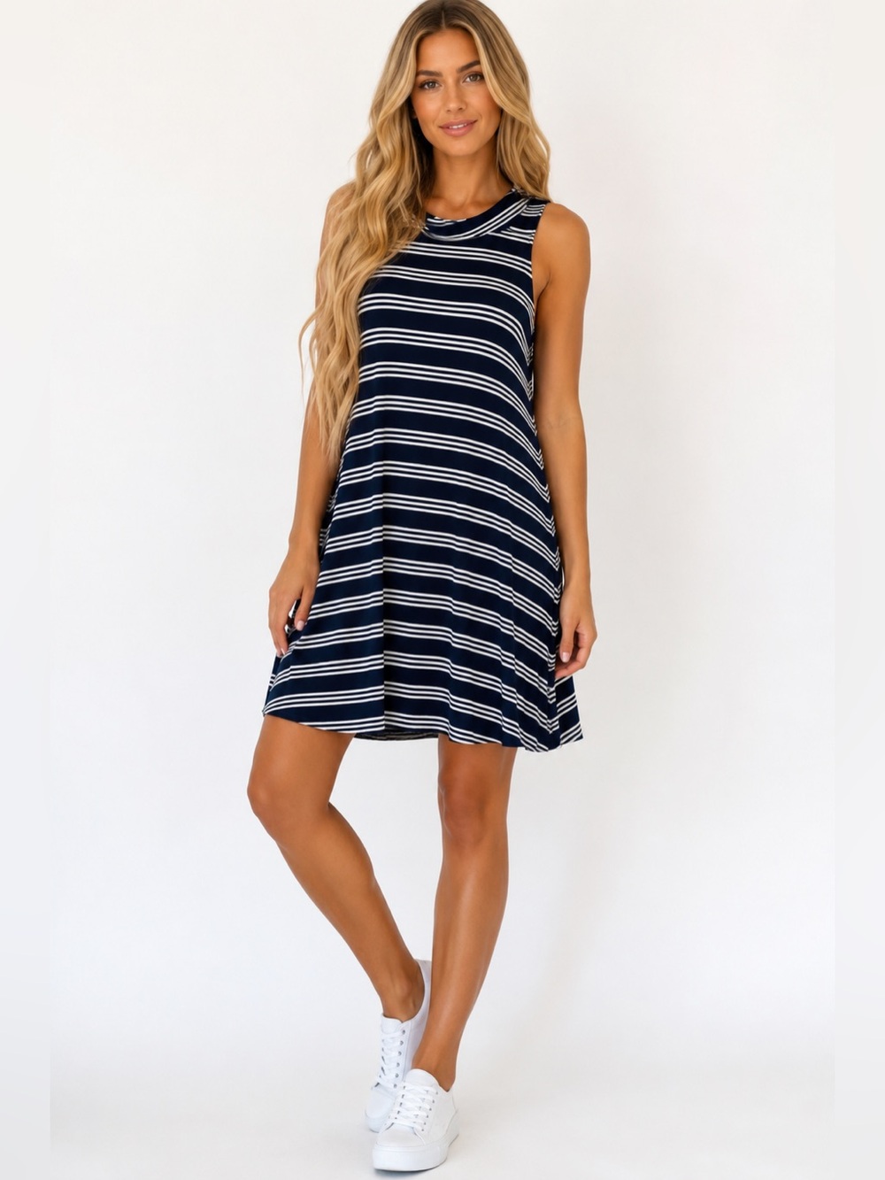 LOFT by Ann Taylor Striped Midi Tank Dress | Navy Blue | Size Medium